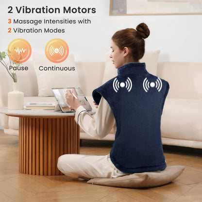 MaxKare 24"×33" Heating Pad with Vibration, 3 Heating Levels & 2 Vibration Mode 3 Massage Intensive, Navy Blue