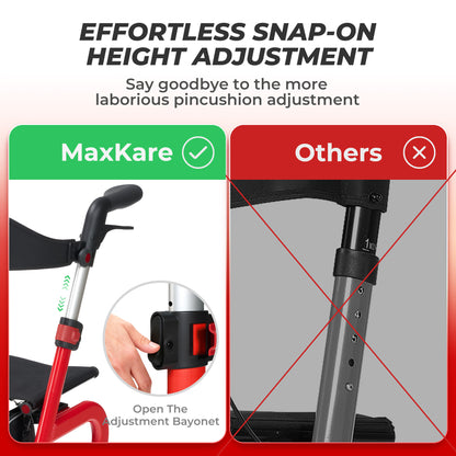MaxKare Rollator Walker with Seat, Foldable 4 Wheel Rolling Medical Walker, Red