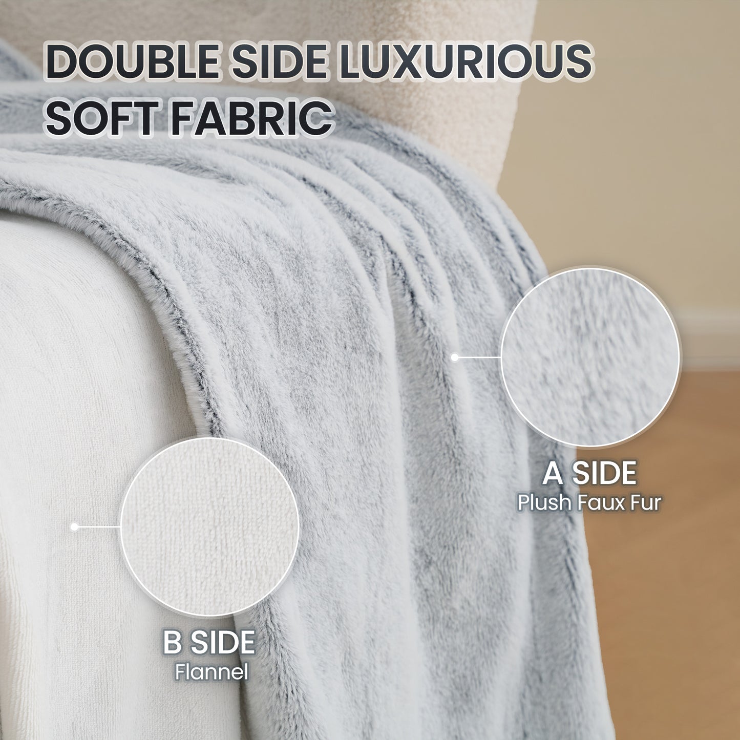 MaxKare Heated Blanket, Electric Throw Blanket with 6 Heating Levels & 4 Hours Timer, Soft Faux Fur & Flannel, 50" x 60" Gray & White