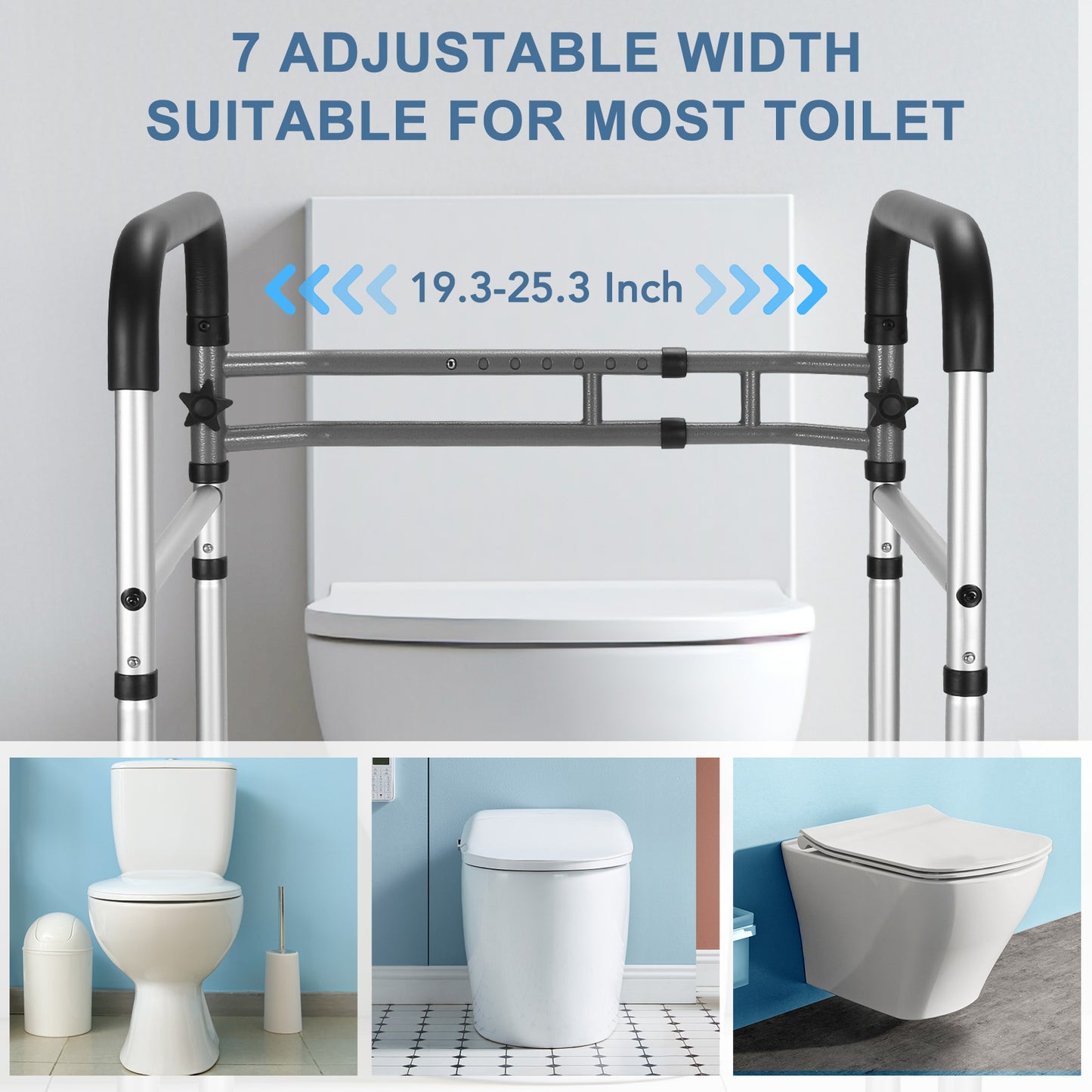 MaxKare Toilet Safety Rail for Elderly and Handicap, Adjustable Height & Width, Stand Alone Lightweight Aluminum Toilet Safety Frame, Supports up to 300Lbs