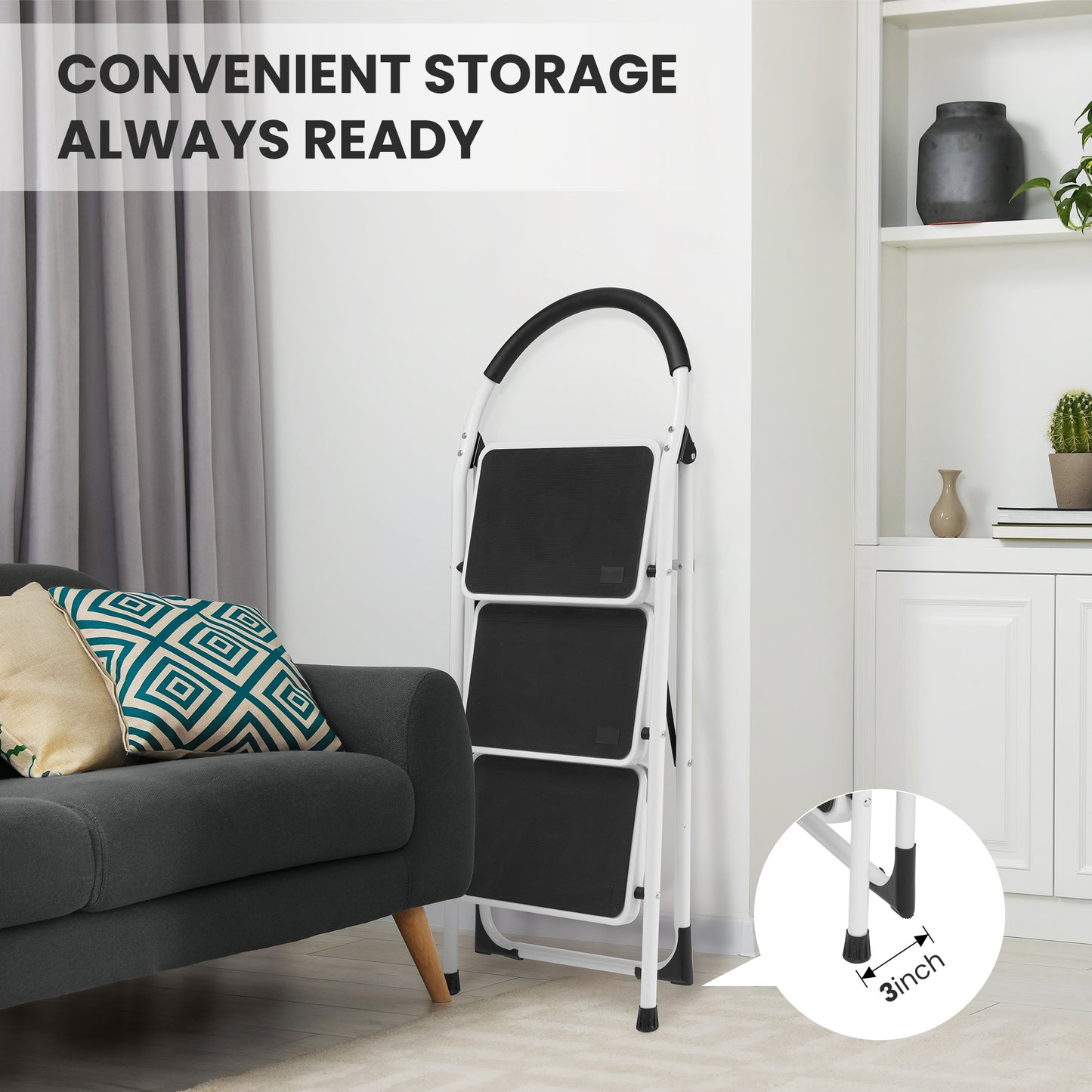 MaxKare 3 Step Stool, Folding Ladder, Lightweight