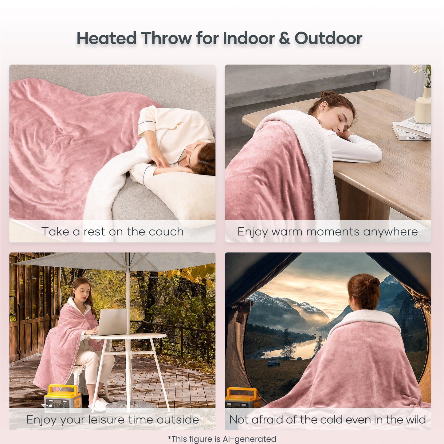 MaxKare 50" x 60" Electric Throw Blanket with 6 Heating Levels & 1-5H Auto-off, Machine Washable Flannel & Sherpa, Pink & White