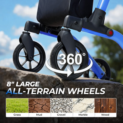 MaxKare Rollator Walker with Seat, Foldable 4 Wheel Rolling Medical Walker, Blue