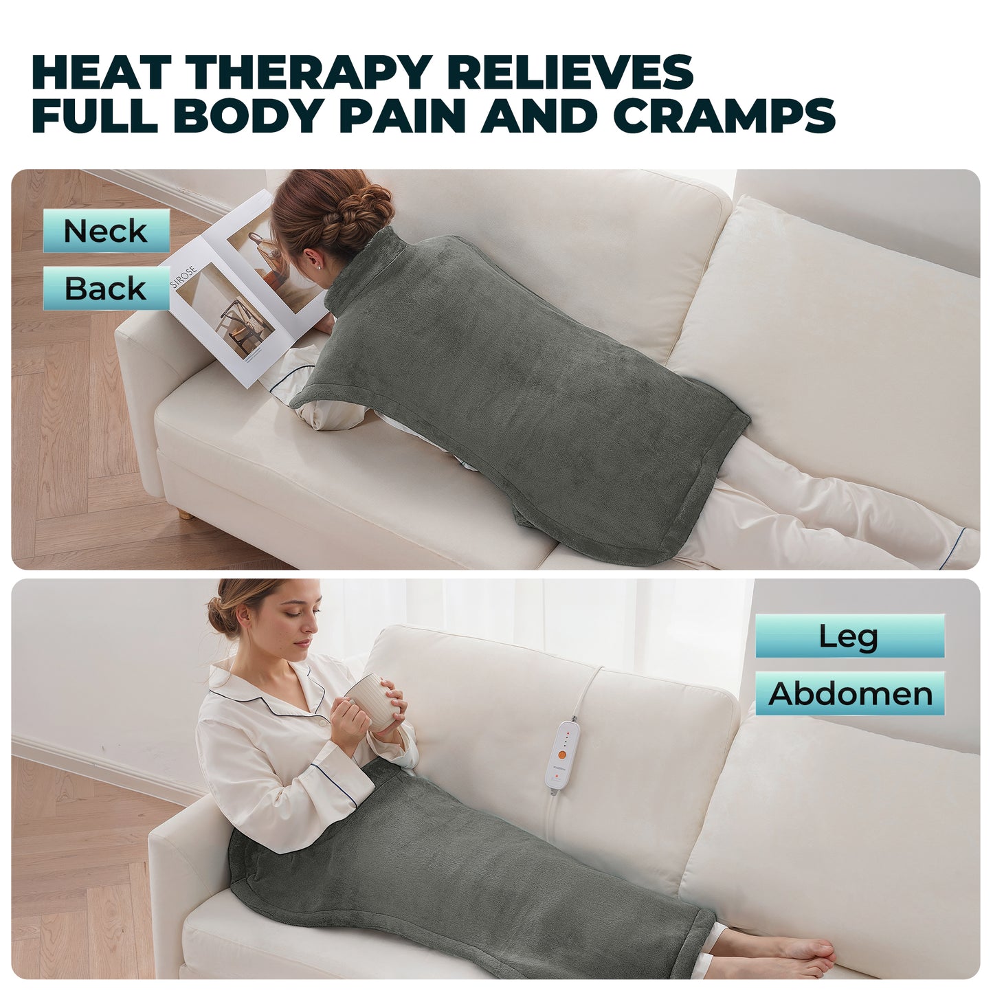 MaxKare Large Heating Pad with 4 Heat Settings & Auto Shut-off, for Full Body Stress Relief, 24"x40"- Gray