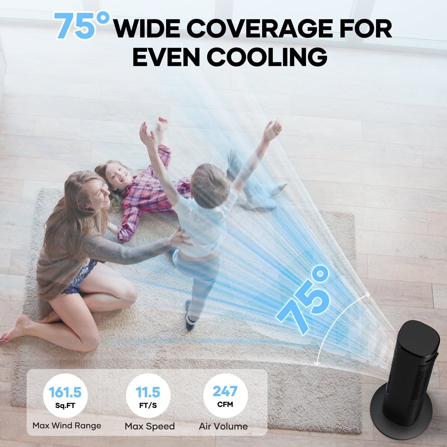 MaxKare 40" Air Cooler, 3 Modes 12H Timers Oscillating Tower Fan Black
