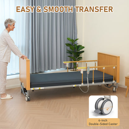 MaxKare Full Electric Hospital Bed with 5 Functions, Medical Bed Set with Mattress & Rails, Safe Locking System, Max 500lbs, for Home Use