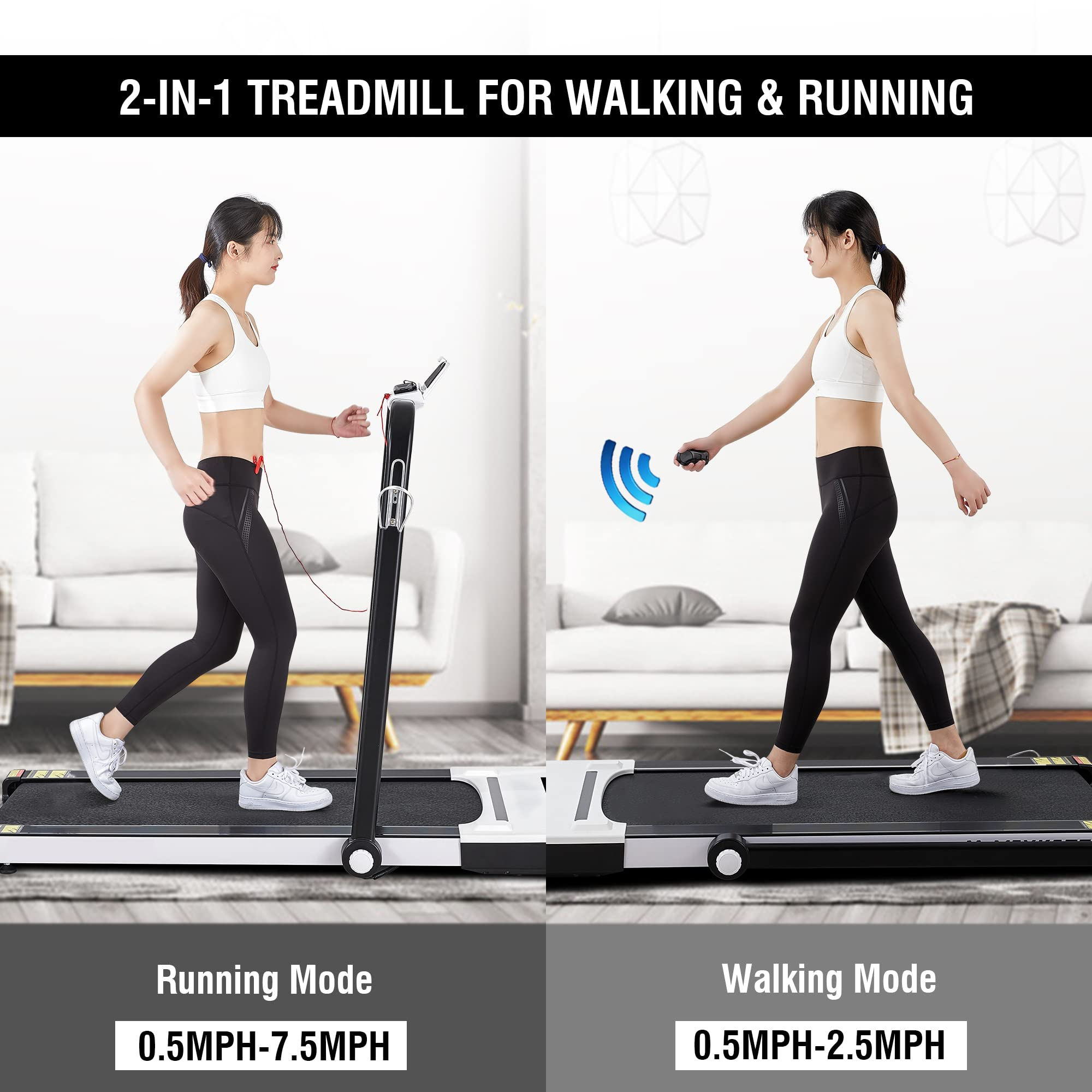 Load image into Gallery viewer, MaxKare 2.2 HP Folding Electric Treadmill, 2-in-1 Walking and Running Machine with Remote Control Flat Under Desk Treadmill for Home and Office, Installation-Free Space Saving
