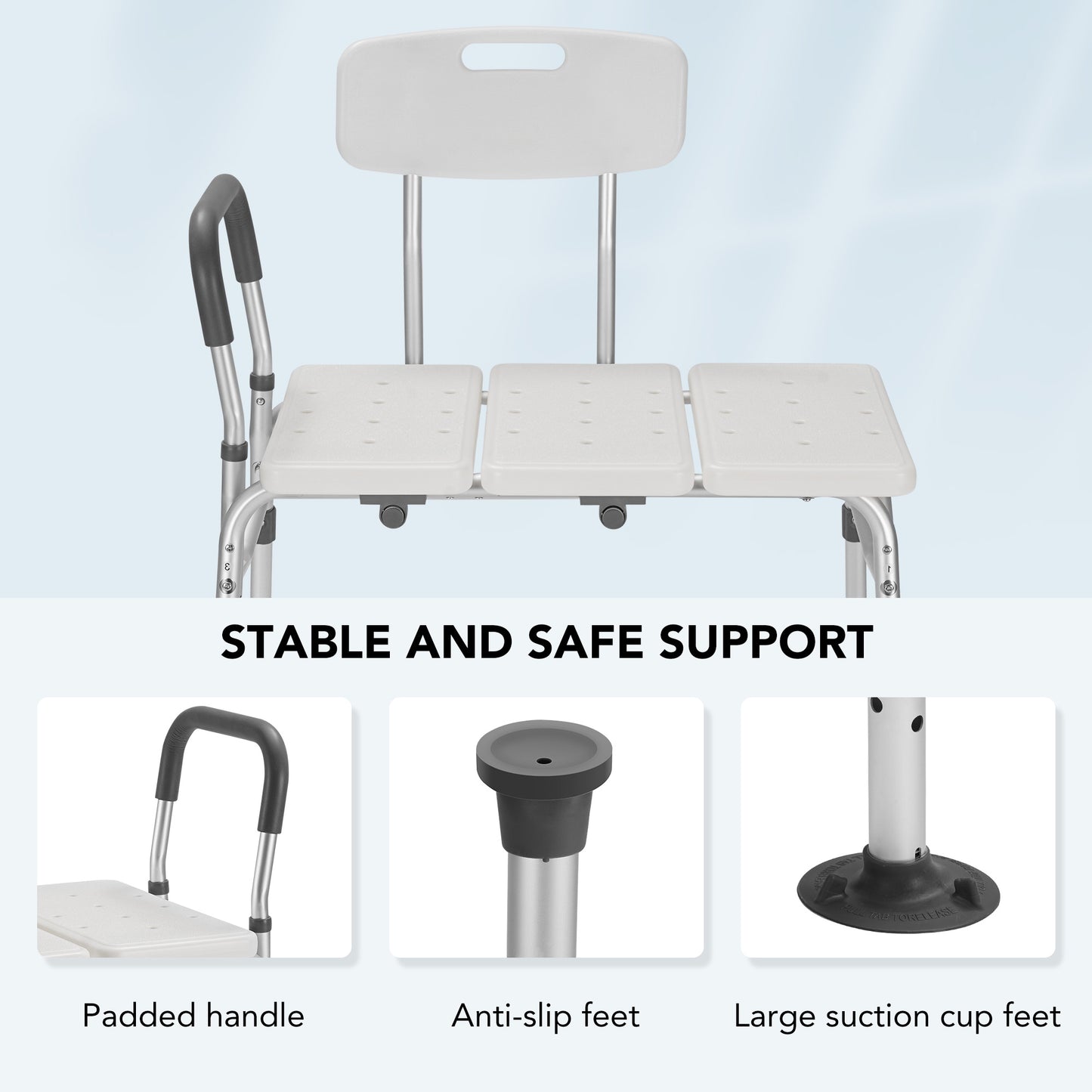 MaxKare Transfer Bench & Shower Chair with Backrest & Padded Armrests for Senior and Handicap, 10 Levels Height Adjustable, Support up to 300Lbs