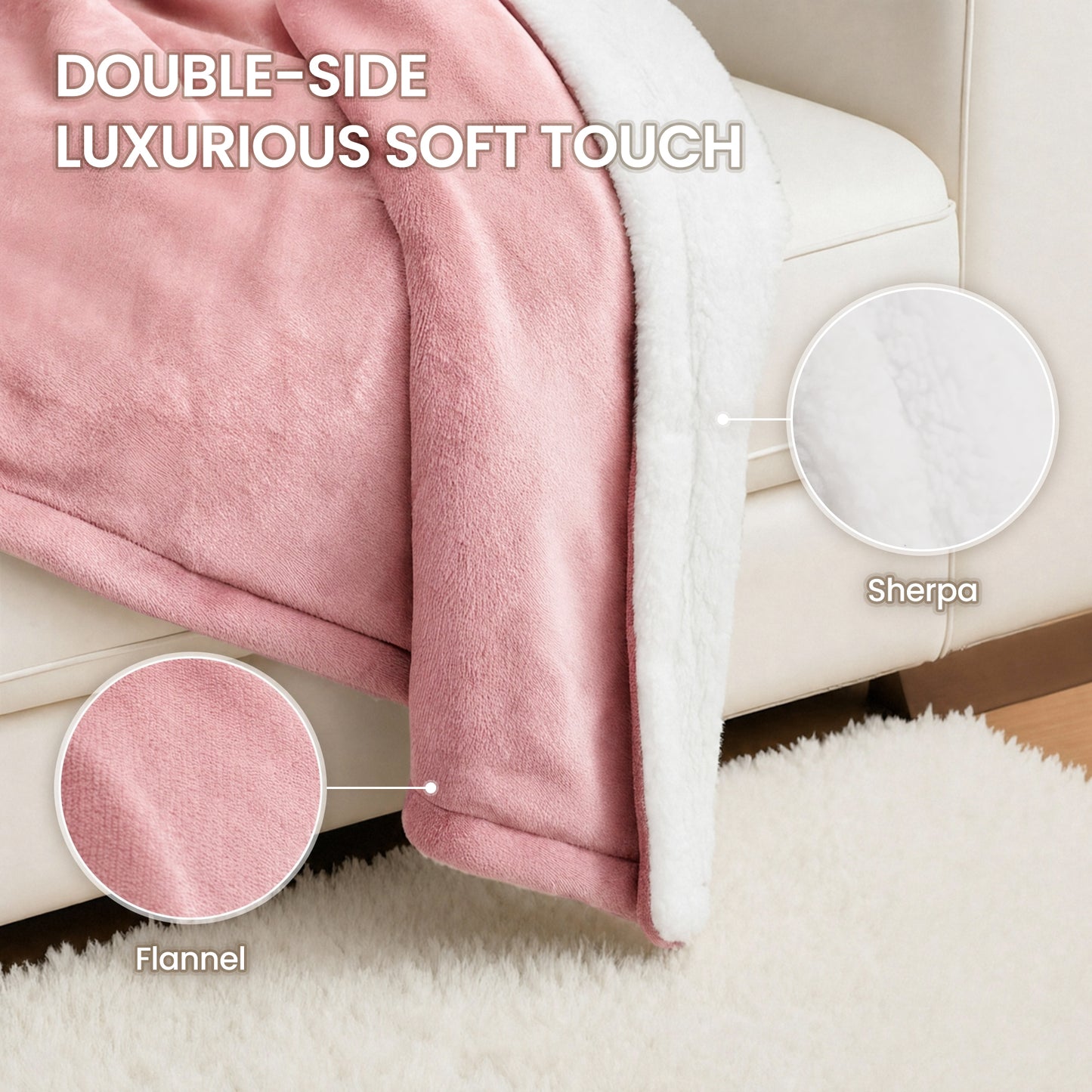 MaxKare 50" x 60" Electric Throw Blanket with 6 Heating Levels & 1-5H Auto-off, Machine Washable Flannel & Sherpa, Pink & White