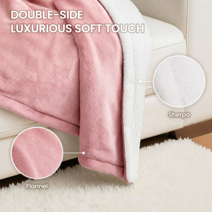 MaxKare 50" x 60" Electric Throw Blanket with 6 Heating Levels & 1-5H Auto-off, Machine Washable Flannel & Sherpa, Pink & White