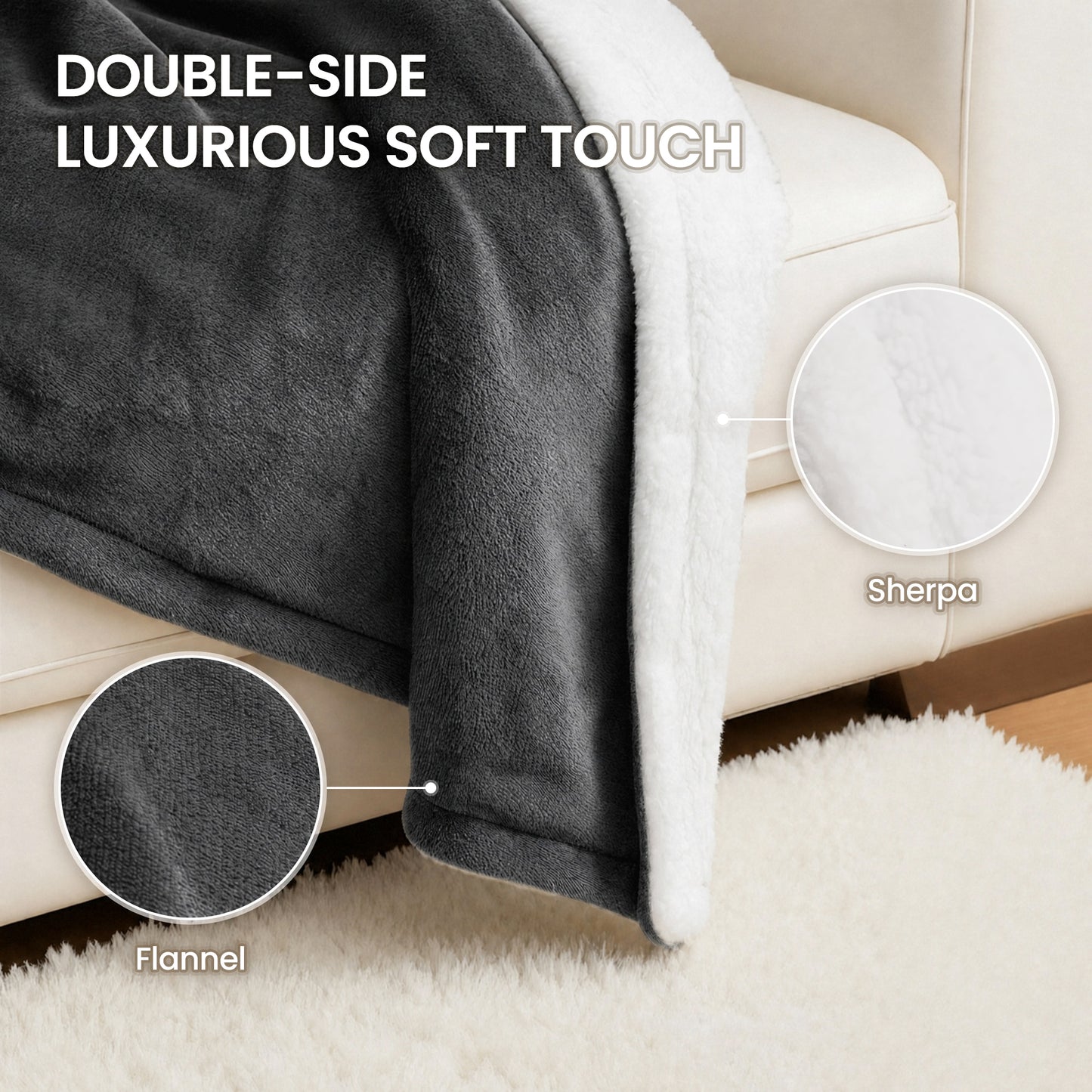 MaxKare 50" x 60" Electric Throw Blanket with 6 Heating Levels & 1-5H Auto-off, Machine Washable Flannel & Sherpa, Dark Gray & White