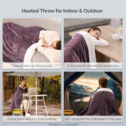 MaxKare 50" x 60" Electric Throw Blanket with 6 Heating Levels & 1-5H Auto-off, Machine Washable Flannel & Sherpa, Purple & White