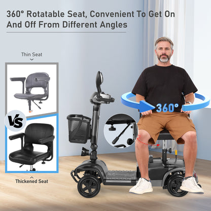 MaxKare 4-Wheel Mobility Scooter for Seniors, Thickened Seat, Foldable Powered Mobile Wheelchair with Light & Basket for Travel, 330lbs, Gray