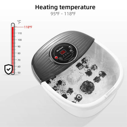 MaxKare Foot Spa Bath Massager with Heat, Bubbles, and Vibration, Digital Temperature Control, 16 Detachable Massage Rollers, Soothe and Comfort Feet, Black