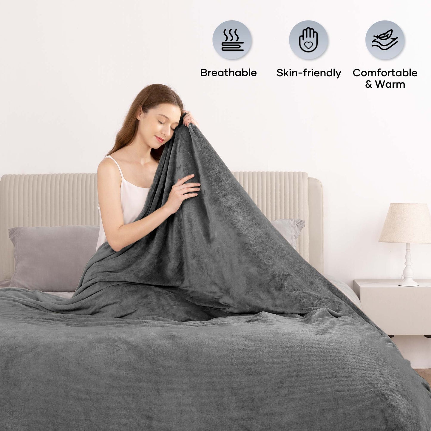 MaxKare Heated Blanket Full Size, Electric Blanket with 6 Heating Levels & 10H Auto-off, ETL Certification, Gray