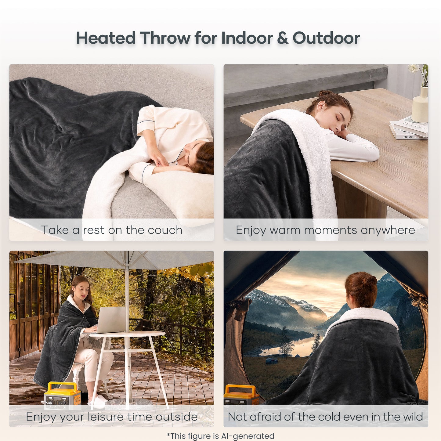 MaxKare 50" x 60" Electric Throw Blanket with 6 Heating Levels & 1-5H Auto-off, Machine Washable Flannel & Sherpa, Dark Gray & White