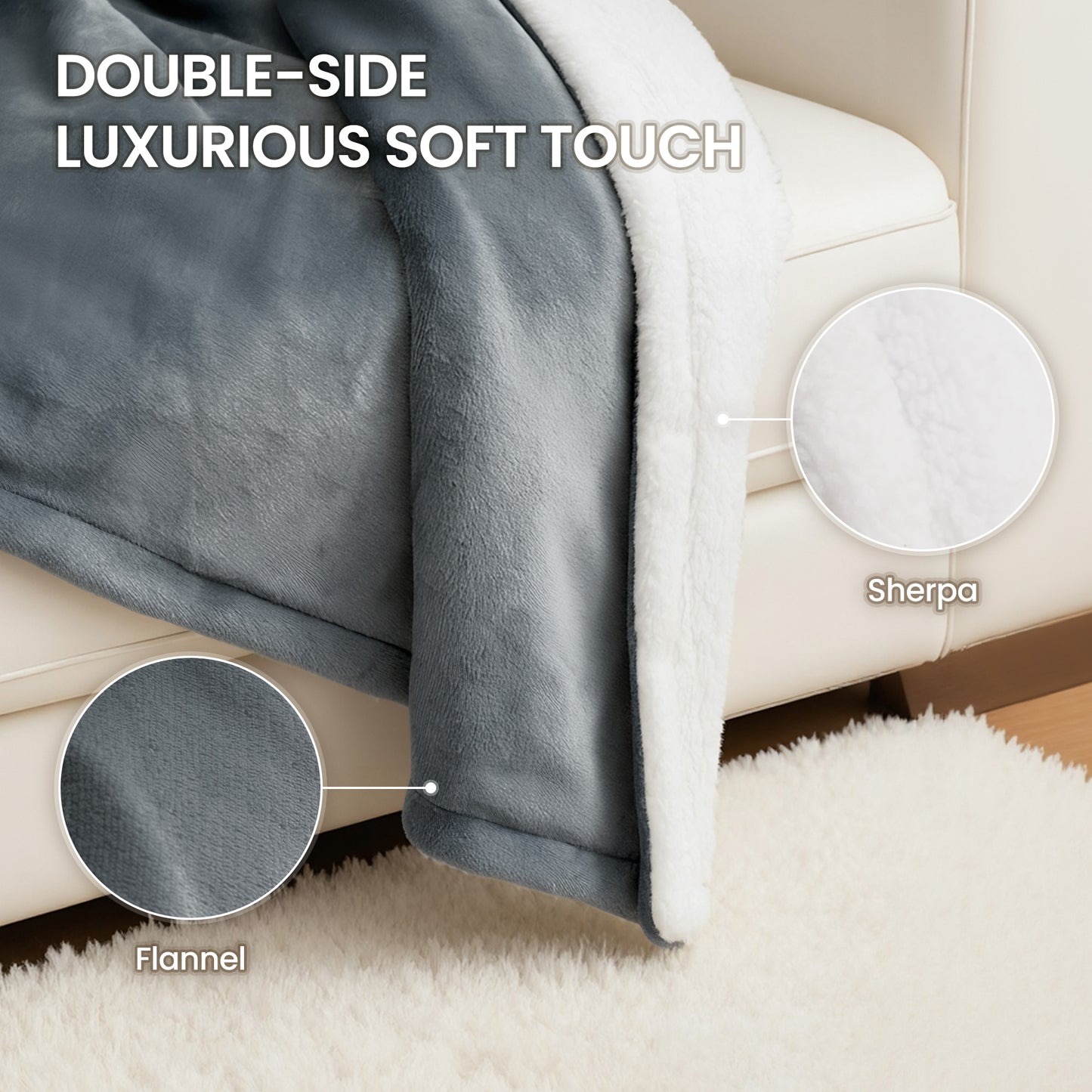 MaxKare 50" x 60" Electric Throw Blanket with 6 Heating Levels & 1-5H Auto-off, Machine Washable Flannel & Sherpa, Gray & White