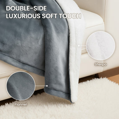 MaxKare 50" x 60" Electric Throw Blanket with 6 Heating Levels & 1-5H Auto-off, Machine Washable Flannel & Sherpa, Gray & White