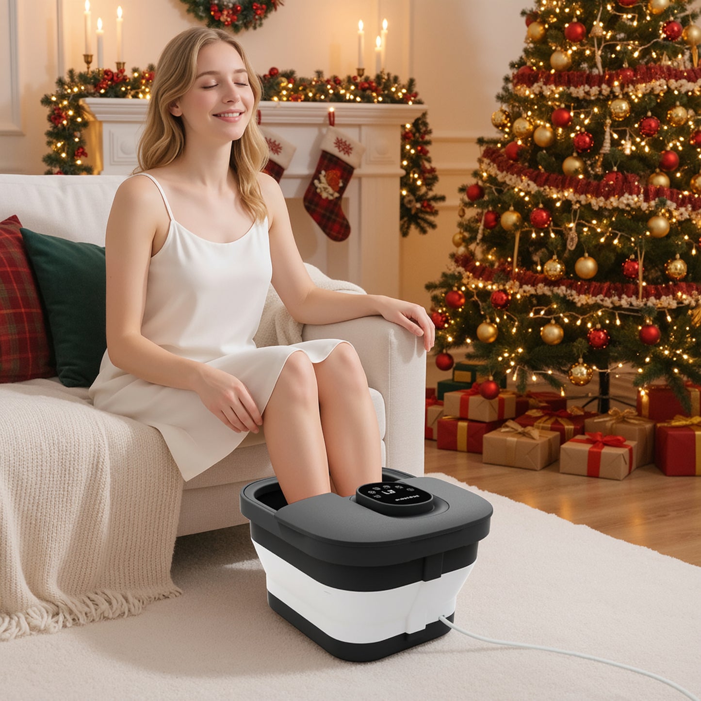 MaxKare Collapsible Foot Spa with Massager and Heat, Foot Spa Massager with Bubble Heat,Black