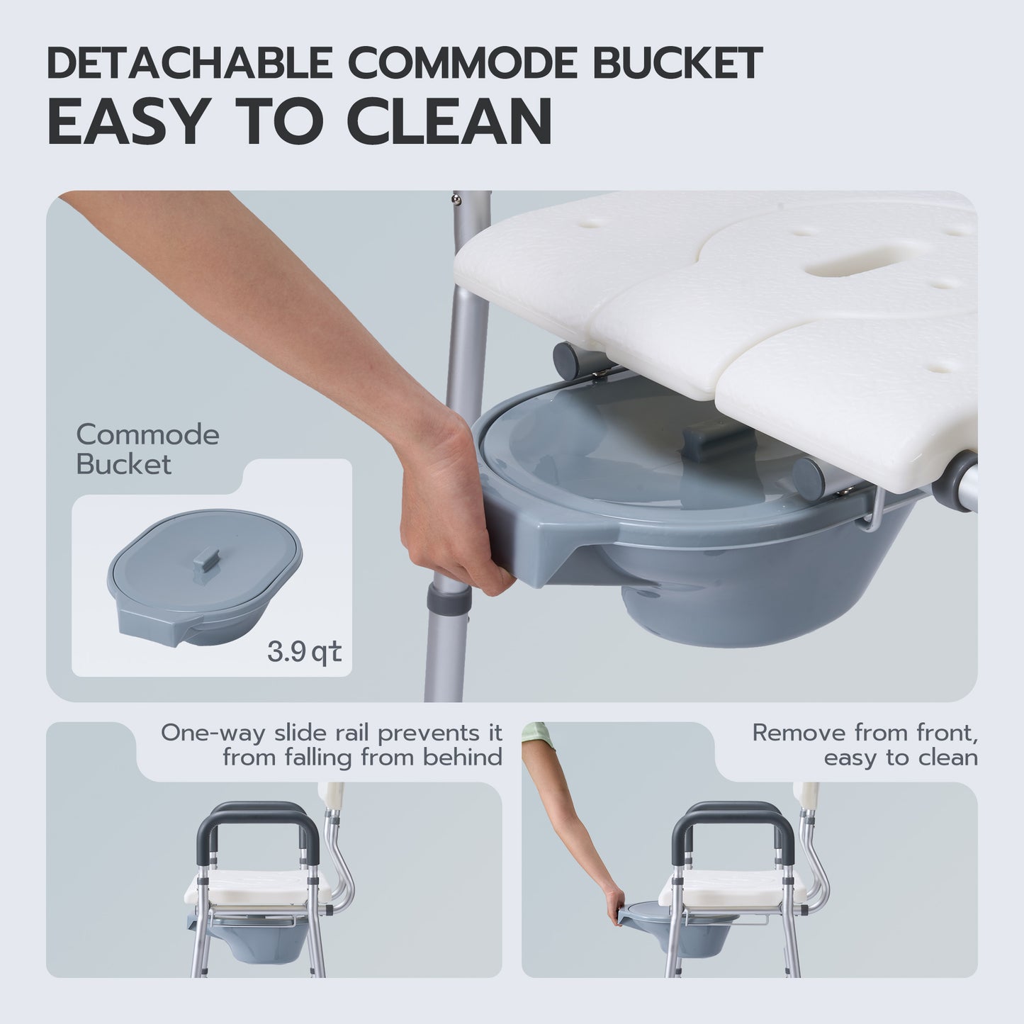 MaxKare Multi-functional Shower Chair with Commode Bucket, Bedside Commode Chair, Raised Toilet Seat, Adjustable Height, Max Weight 300Lbs