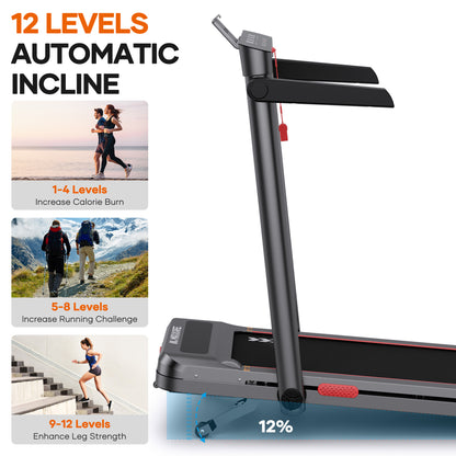 MaxKare 3.0HP Auto Incline Treadmil, 2-in-1 Walking Pad Treadmil with 26" LED Touch Screen and Remote, Foldable Treadmill for Home, 286lbs