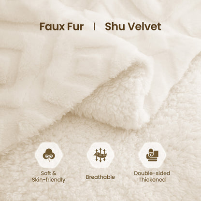 MaxKare Electric Heated Blanket with Faux Fur & Shu Velvet, 6 Heating Levels, 10H Auto off, ETL Certified, White