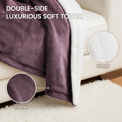 MaxKare 50" x 60" Electric Throw Blanket with 6 Heating Levels & 1-5H Auto-off, Machine Washable Flannel & Sherpa, Purple & White