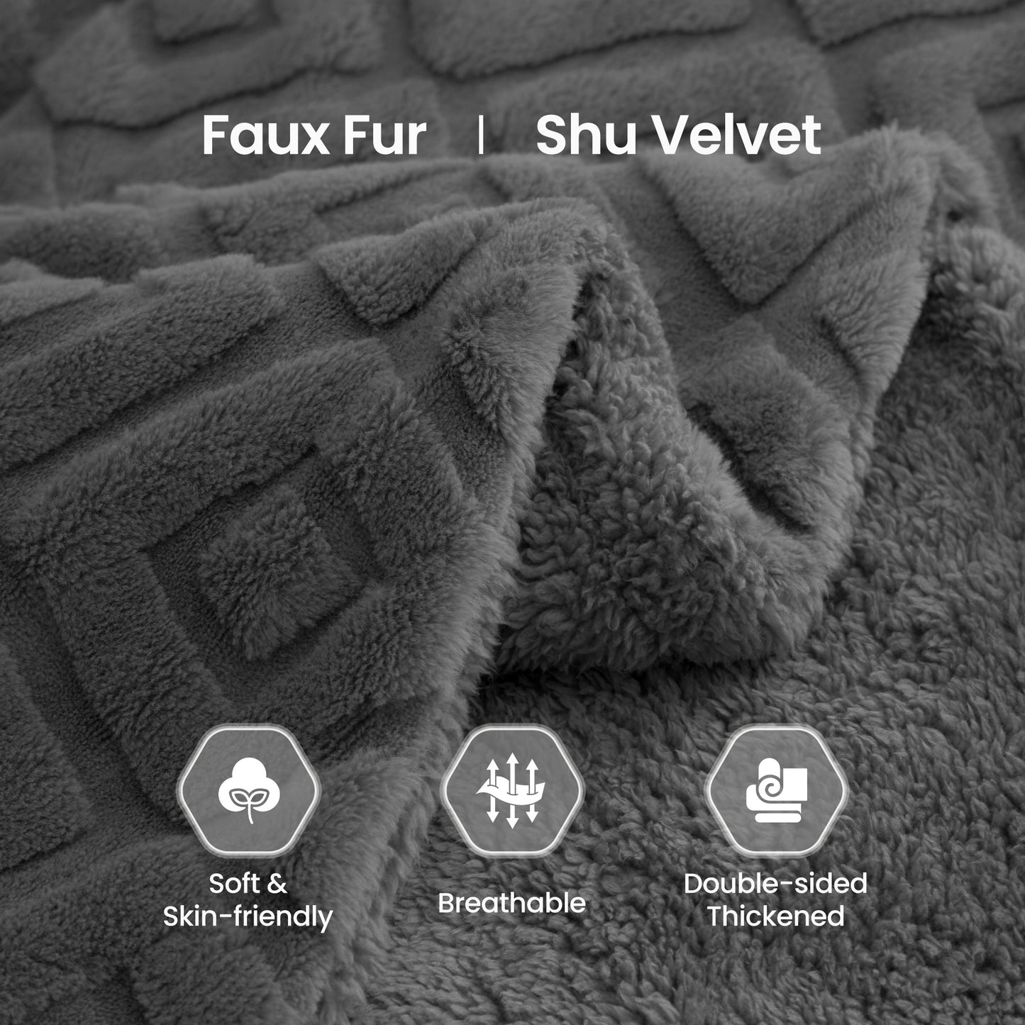 MaxKare Electric Heated Blanket with ETL Certified, 6 Heating Levels, 10H Auto off, Faux Fur & Shu Velvet, 72" x 84" Gray