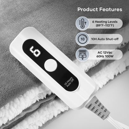 72"x84" Flannel & Shu Velveteen Reversible Electric Blanket, Grey&White