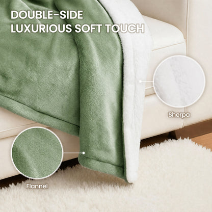 MaxKare 50" x 60" Electric Throw Blanket with 6 Heating Levels & 1-5H Auto-off, Machine Washable Flannel & Sherpa, Green & White