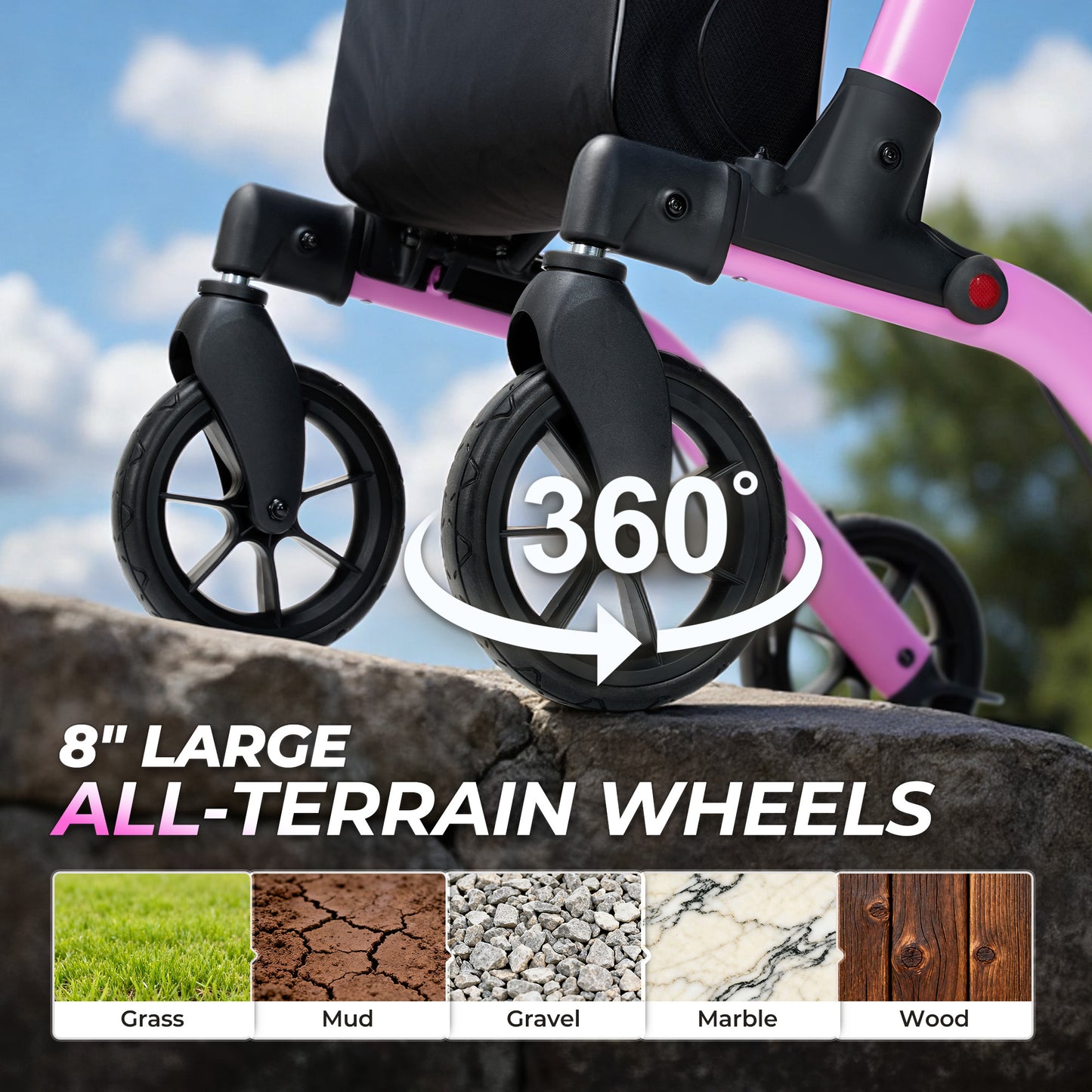 MaxKare Rollator Walker with Seat, Foldable 4 Wheel Rolling Medical Walker, Purple