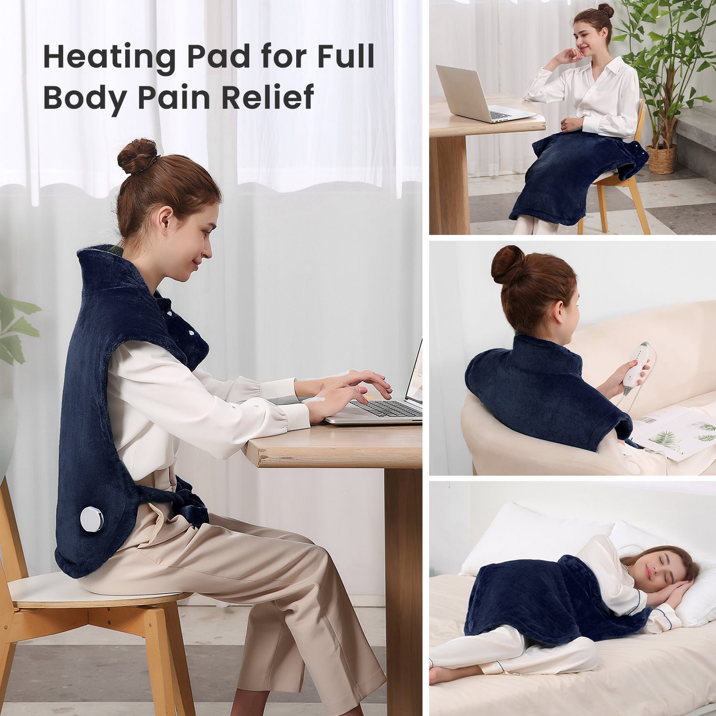 Maxkare Large Heating Pad with 4 Heat Settings & Auto Shut-off, for Full Body Stress Relief, 24"x33"- Navy Blue