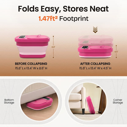 MaxKare Collapsible Foot Spa with Massager and Heat Bubbles Vibration 3 in 1, Foot Spa Massager, Pink