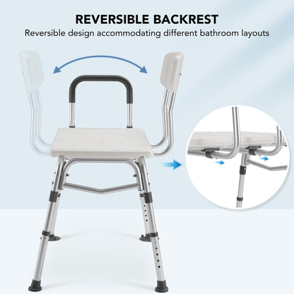 MaxKare Transfer Bench & Shower Chair with Backrest & Padded Armrests for Senior and Handicap, 10 Levels Height Adjustable, Support up to 300Lbs