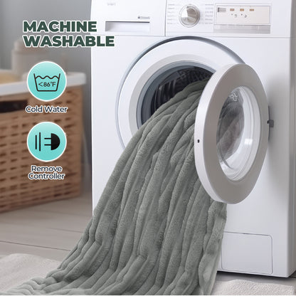 Maxkare 50" x 60" Electric Throw Blanket, Soft Faux Fur & Shu Velvet Heated Blanket, 6 Heating Levels, 4 Hours Timer, Large LED Display, Gray & White