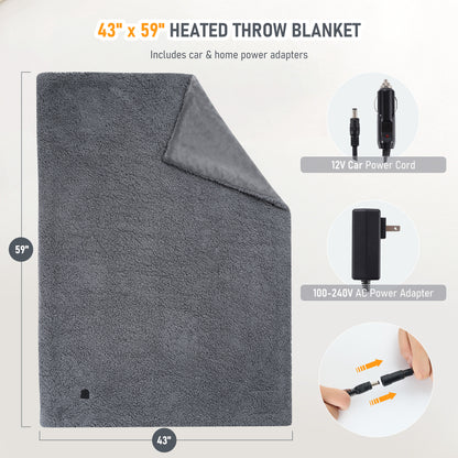 MaxKare Electric Heated Blanket, 59" x 43” Travel Car Blankets, Gray