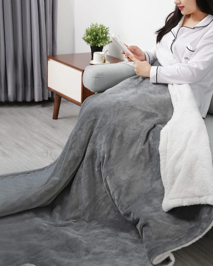 MaxKare Electric Blanket Twin Size - 50" x 60" Heated Throw Blanket, ETL Certified & Overheat Protection, 6 Fast Heat Settings, 5-Hour Auto-Off, Gray & White