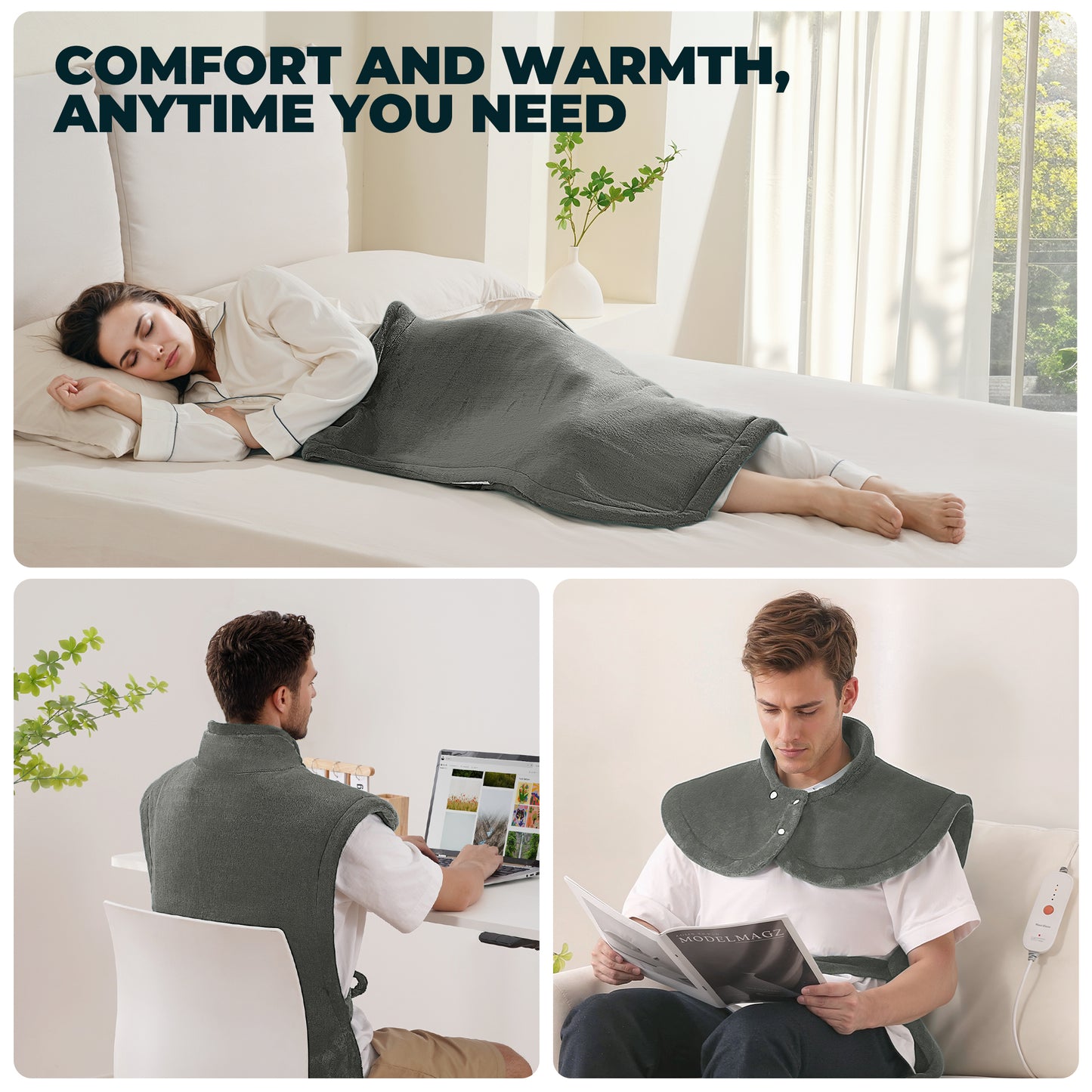 MaxKare Large Heating Pad with 4 Heat Settings & Auto Shut-off, for Full Body Stress Relief, 24"x40"- Gray