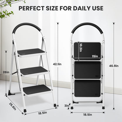 MaxKare 3 Step Stool, Folding Ladder, Lightweight
