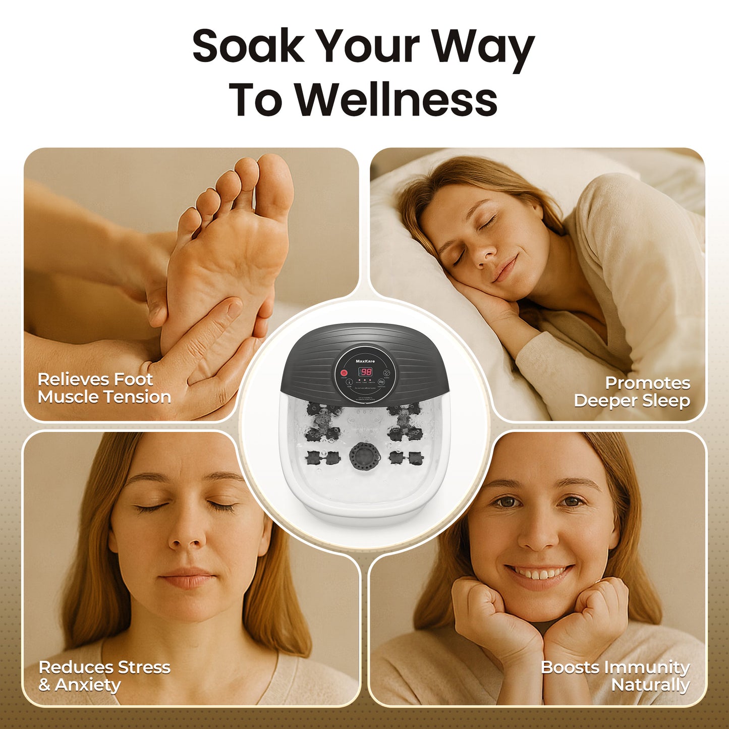 MaxKare Foot Spa Bath Massager with Heat, Bubbles, and Vibration for Soothe and Comfort Feet, Black