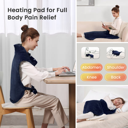 MaxKare 24"×33" Heating Pad with Vibration, 3 Heating Levels & 2 Vibration Mode 3 Massage Intensive, Navy Blue
