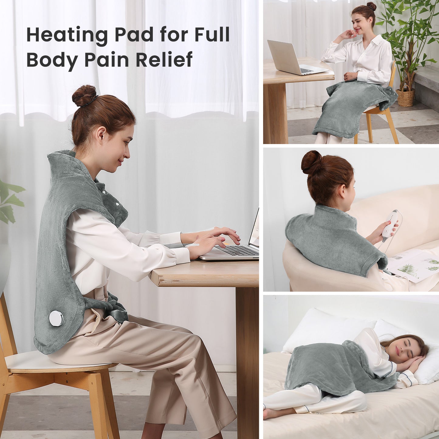 Maxkare Large Heating Pad with 4 Heat Settings & Auto Shut-off for Full Body Stress Relief, 24"x33"- Gray