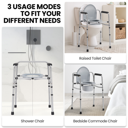 MaxKare 3 in 1 Bedside Commode Chair, Used as Raised Toilet Seat, Shower Chair, Toilet, with Handle, Removable Bucket, Adjustable Height, Support up to 300lbs