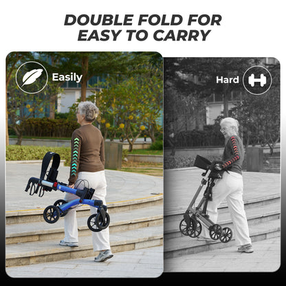 MaxKare Rollator Walker with Seat, Foldable 4 Wheel Rolling Medical Walker, Blue