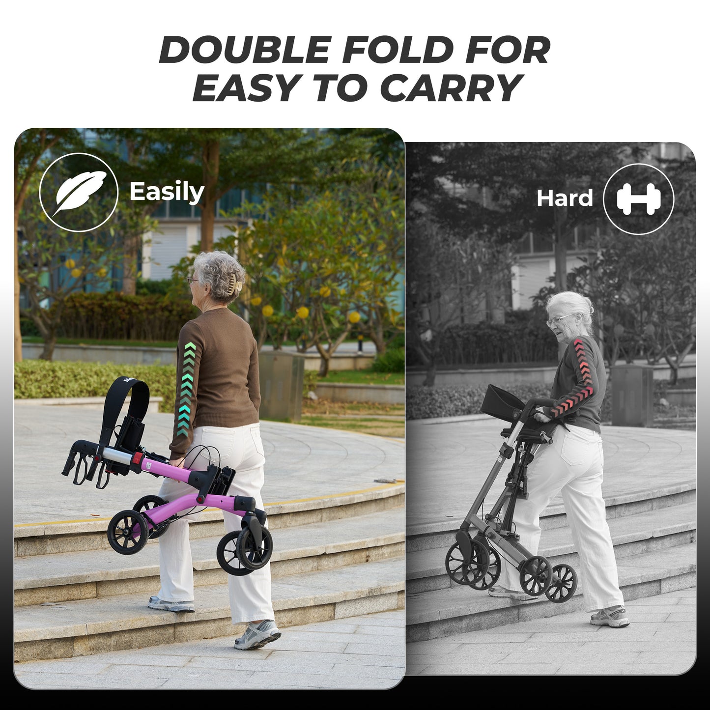 MaxKare Rollator Walker with Seat, Foldable 4 Wheel Rolling Medical Walker, Purple