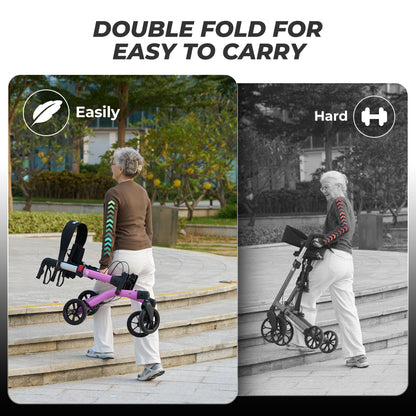 MaxKare Rollator Walker with Seat, Foldable 4 Wheel Rolling Medical Walker, Purple