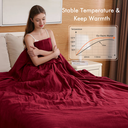 MaxKare Electric Heated Blanket Full Size 72'' x 84'' with 6 Heating Levels 10H Timers, ETL certification Machine Washable- Red