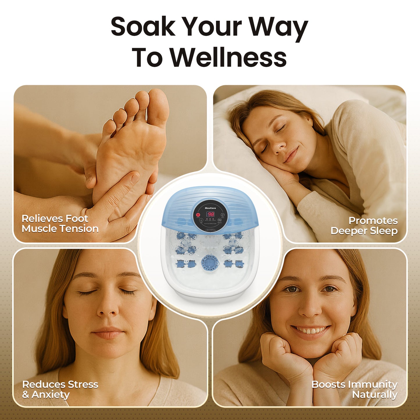 MaxKare Foot Spa Bath Massager with Heat, Bubbles, and Vibration for Soothe and Comfort Feet, Blue