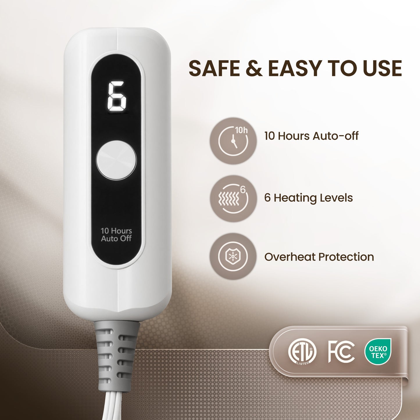 MaxKare Electric Heated Blanket with Faux Fur & Shu Velvet, 6 Heating Levels, 10H Auto off, ETL Certified, White