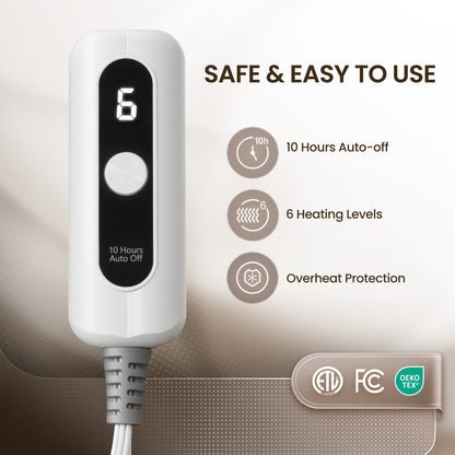 MaxKare Electric Heated Blanket with Faux Fur & Shu Velvet, 6 Heating Levels, 10H Auto off, ETL Certified, White